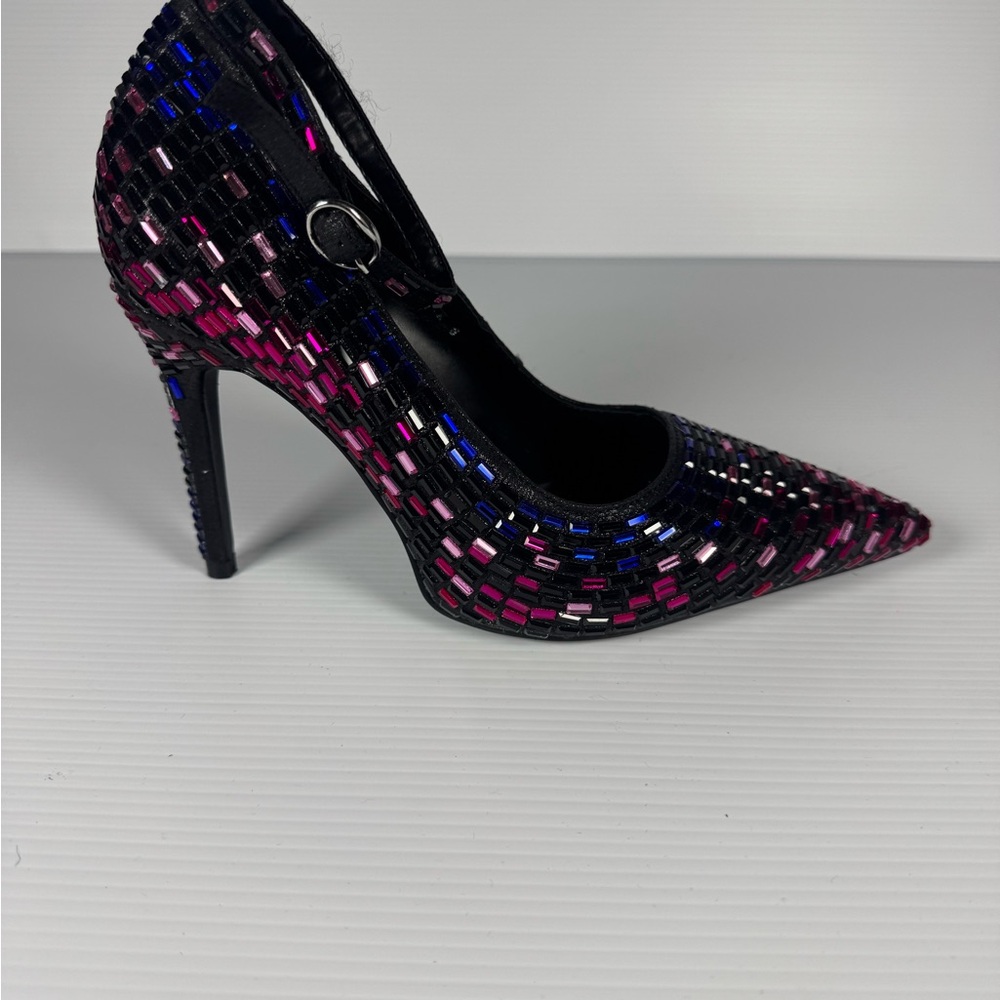 Azalea Wang Teagan Rhinestone Mosaic Stiletto Pumps Ankle Strap Heels Size 6 - Picture 5 of 9